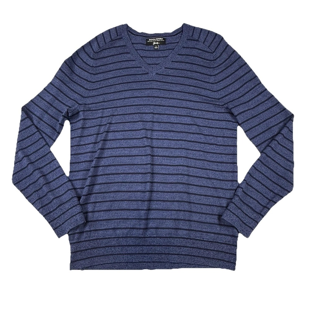Banana Republic Baruffa Merino Wool Sweater Men's Large V Neck Blue Striped
